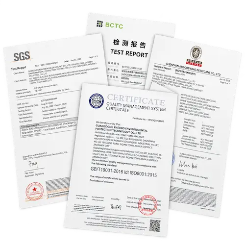 Silica gel certifications and compliance documents